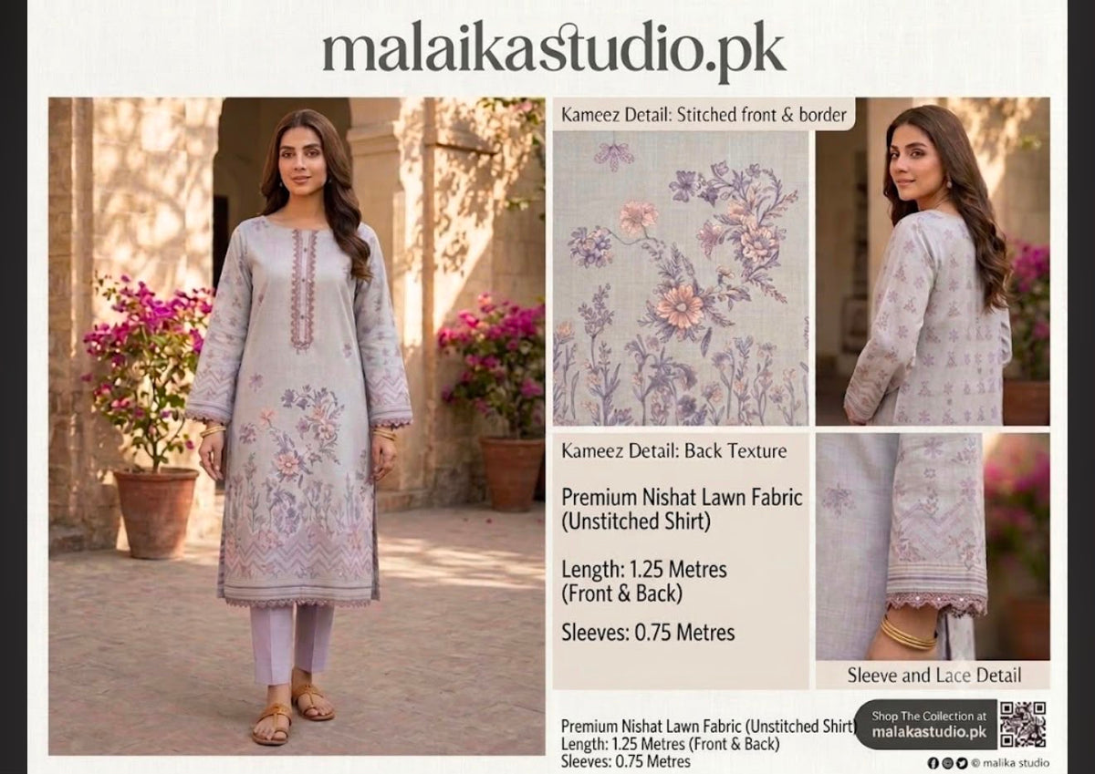 Nishat Premium Lawn Unstitched Single Piece Shirt – Printed Design