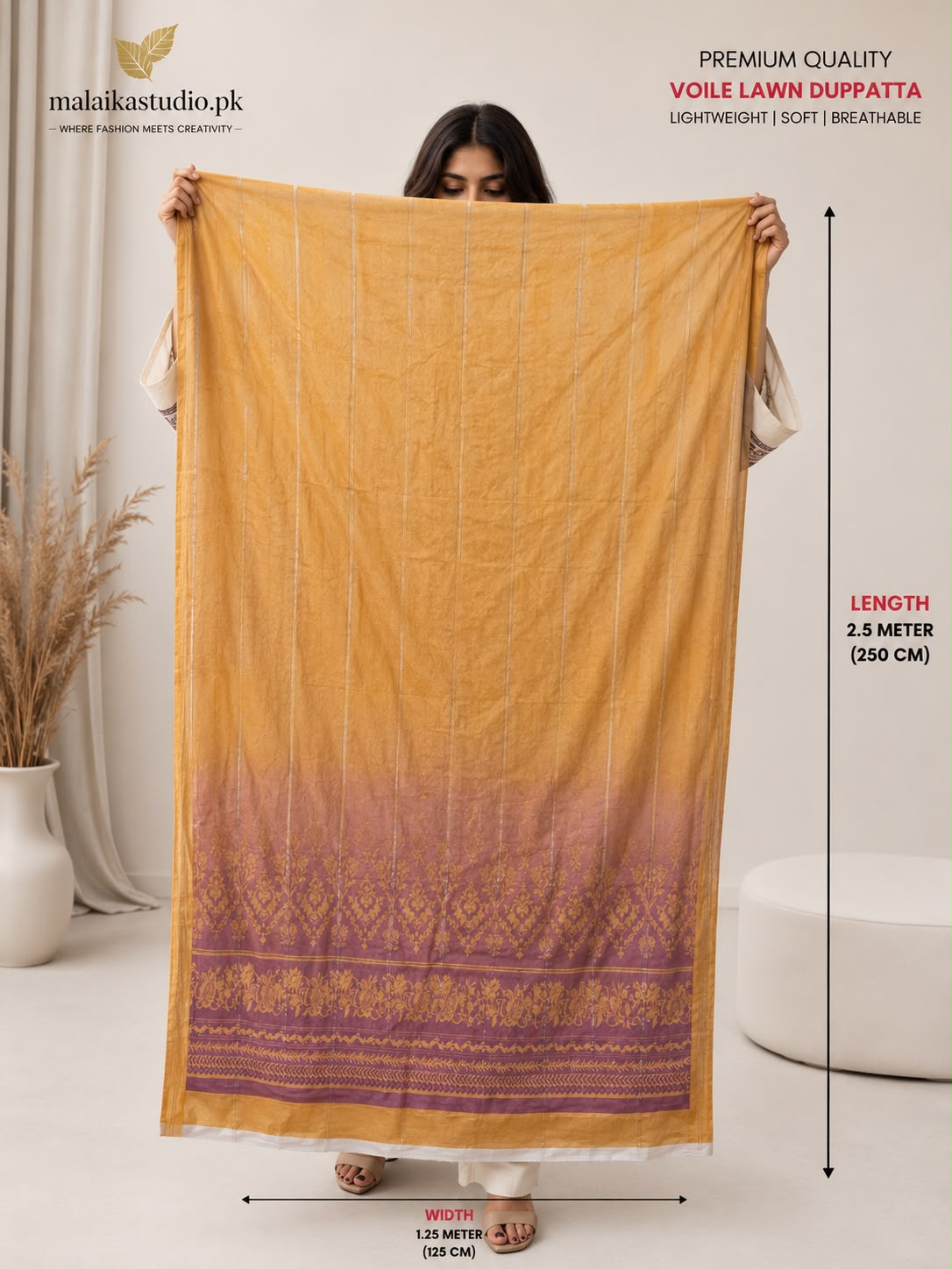Premium Voile Lawn Printed Dupatta – Soft &amp; Lightweight | Single Piece