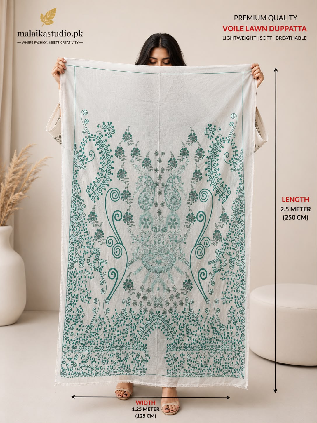 Premium Voile Lawn Printed Dupatta – Soft &amp; Lightweight | Single Piece