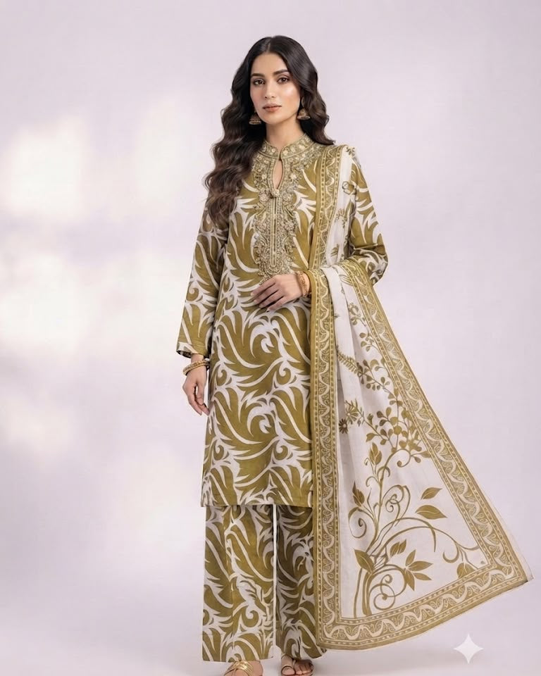 3 Piece Unstitched Suit By Al karam