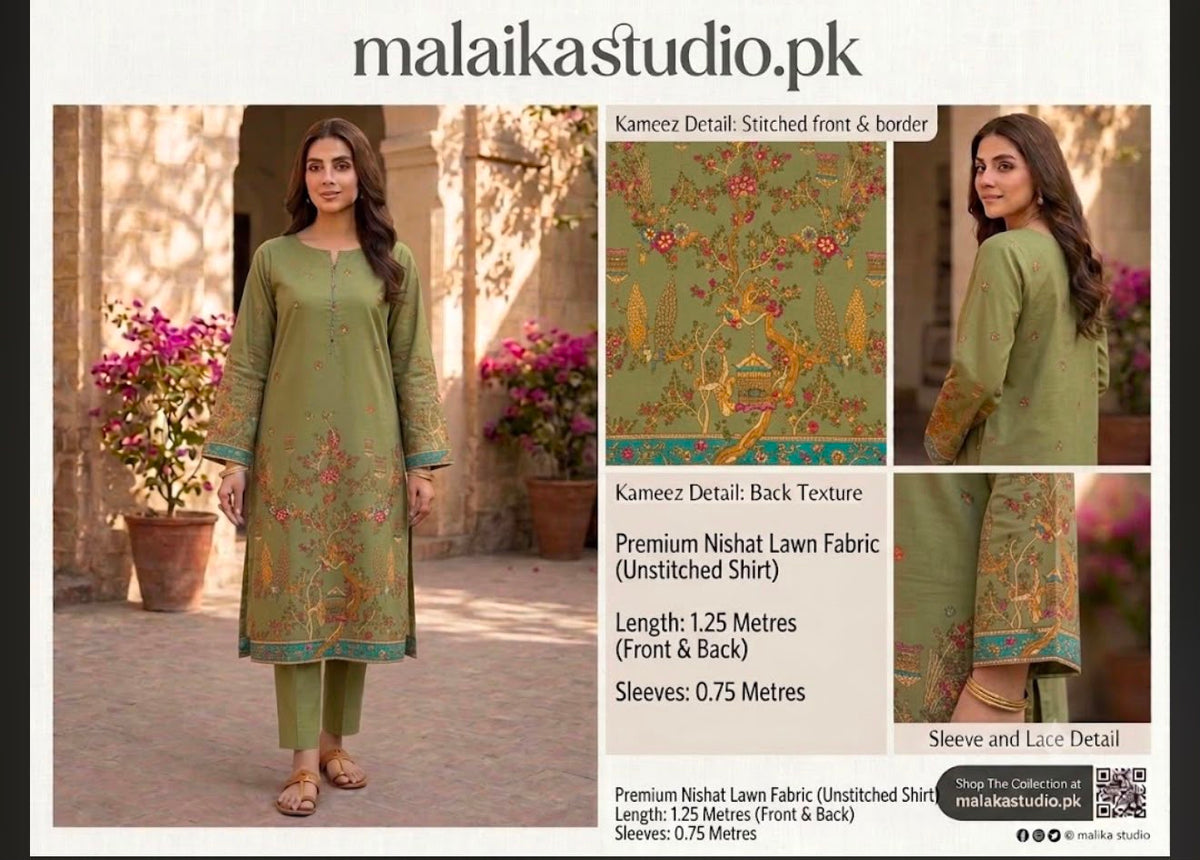 Nishat Premium Lawn Unstitched Single Piece Shirt – Printed Design