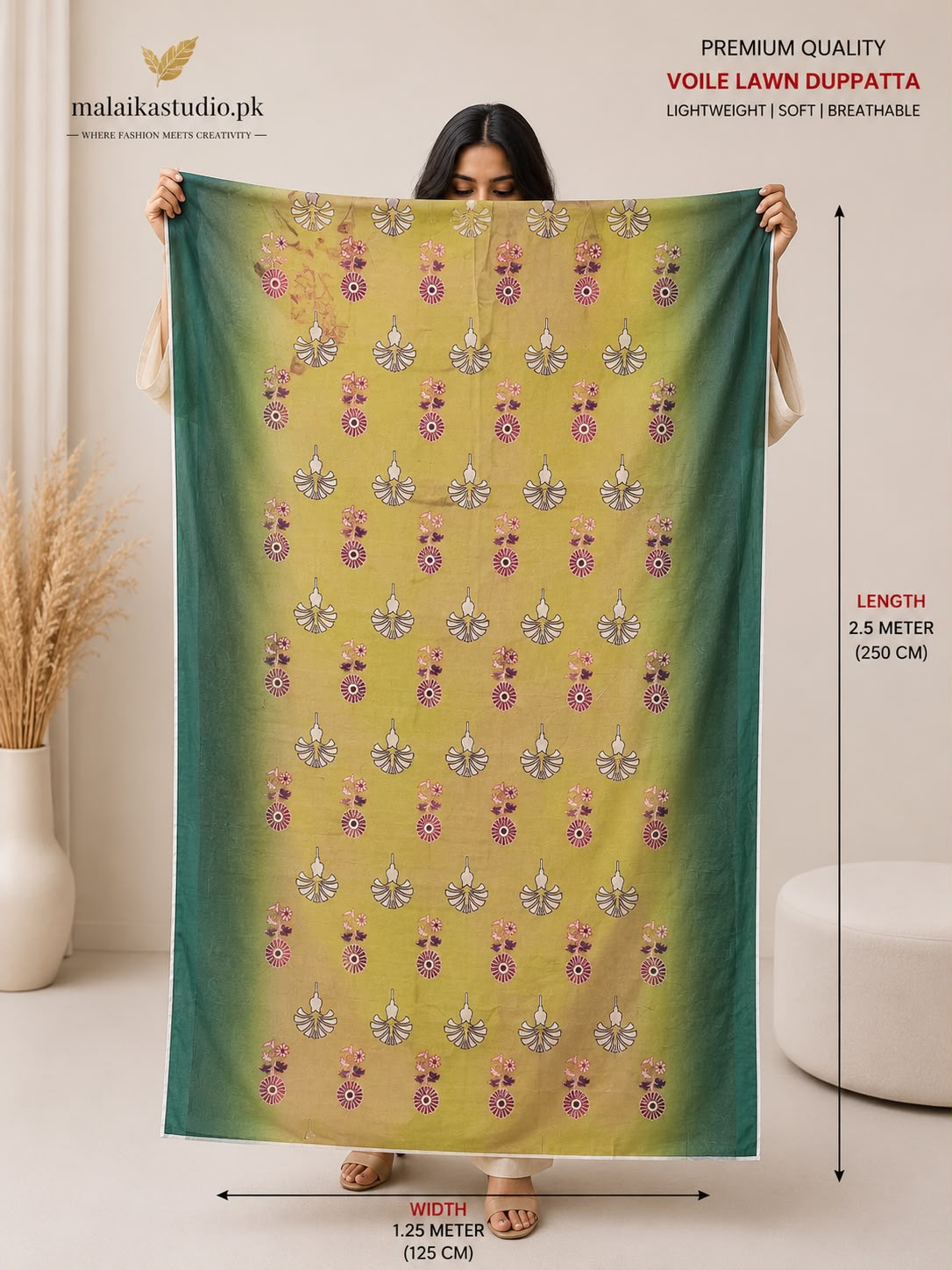 Premium Voile Lawn Printed Dupatta – Soft &amp; Lightweight | Single Piece